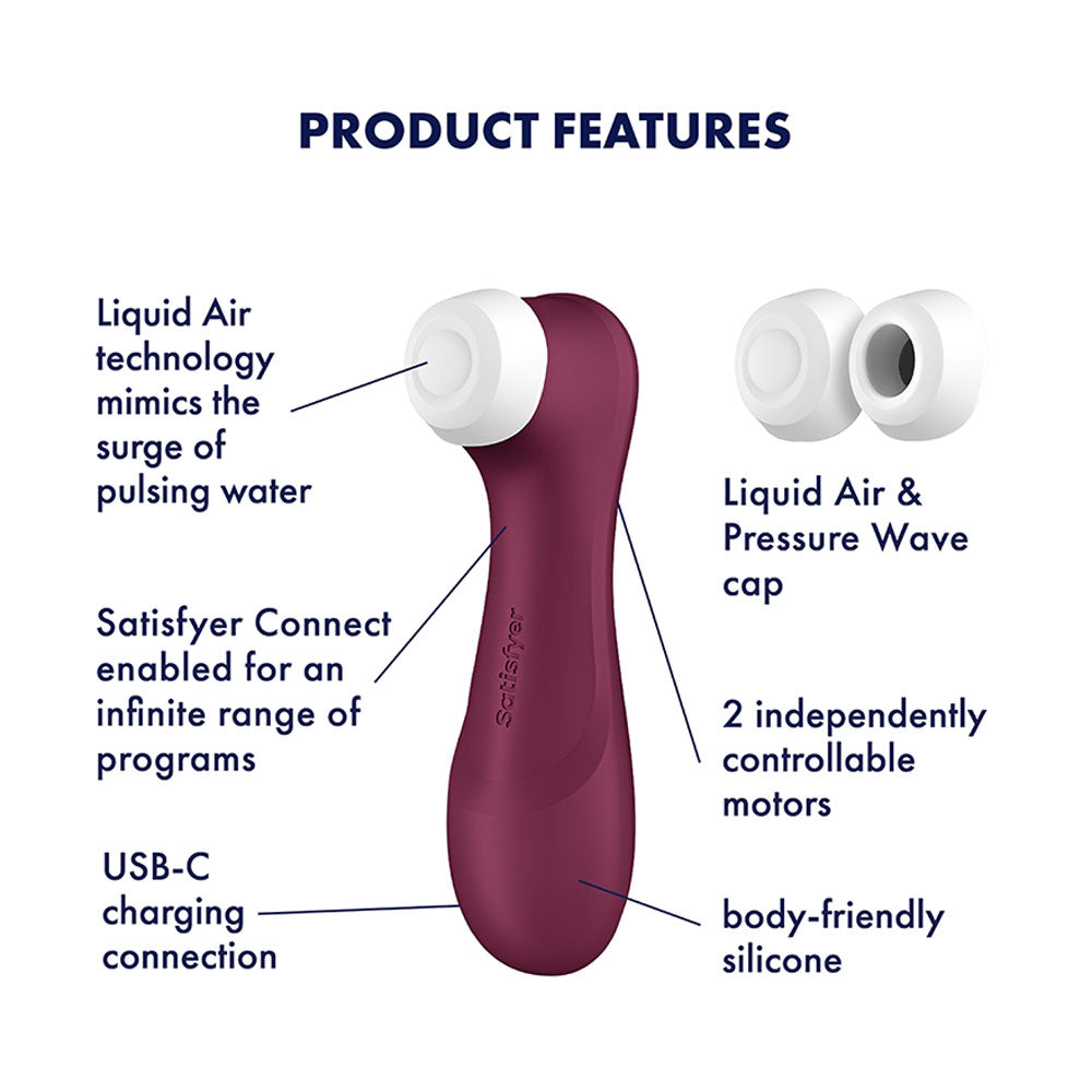 Satisfyer Pro 2 Generation 3 with App Control - Wine Red - Wine Red Touch-Free USB-C Rechargeable Clitoral Stimulator