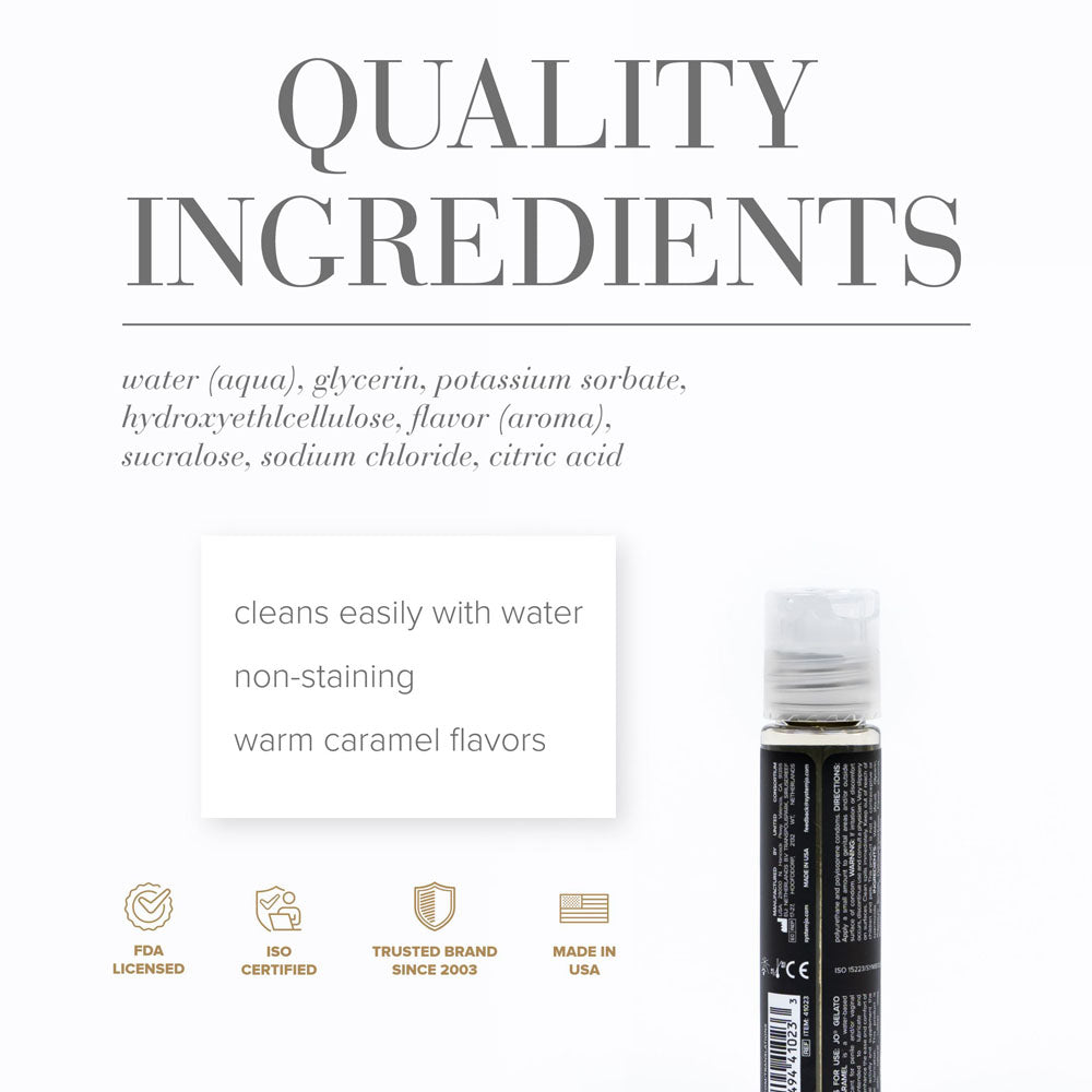 JO Gelato Salted Caramel Lube - 30 mL - Salted Caramel Flavoured Water Based Lubricant - 30 ml Bottle