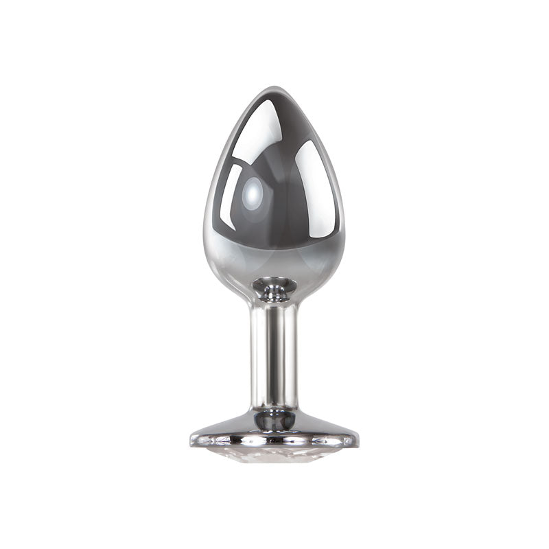Adam & Eve Clear Gem Anal Plug - Small - Metallic 7.1 cm Small Butt Plug with Clear Gem Base