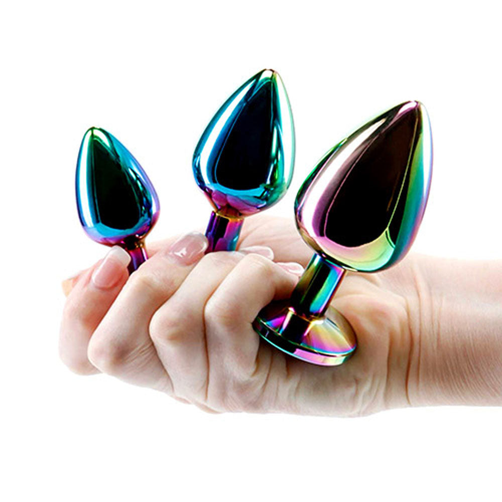 Adam & Eve RAINBOW HEART GEM ANAL TRAINING SET - Multicoloured Metal Anal Plugs with Gem Bases - Set of 3 Sizes