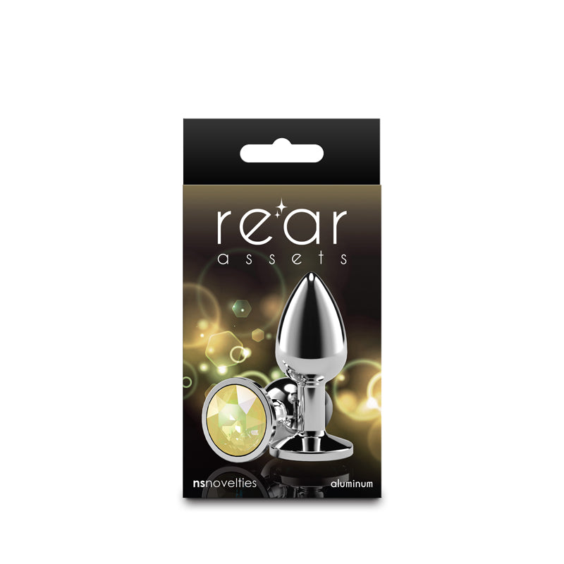 Rear Assets Silver - Small - Yellow Gem - Silver Small Metal Butt Plug with Yellow Gem Base