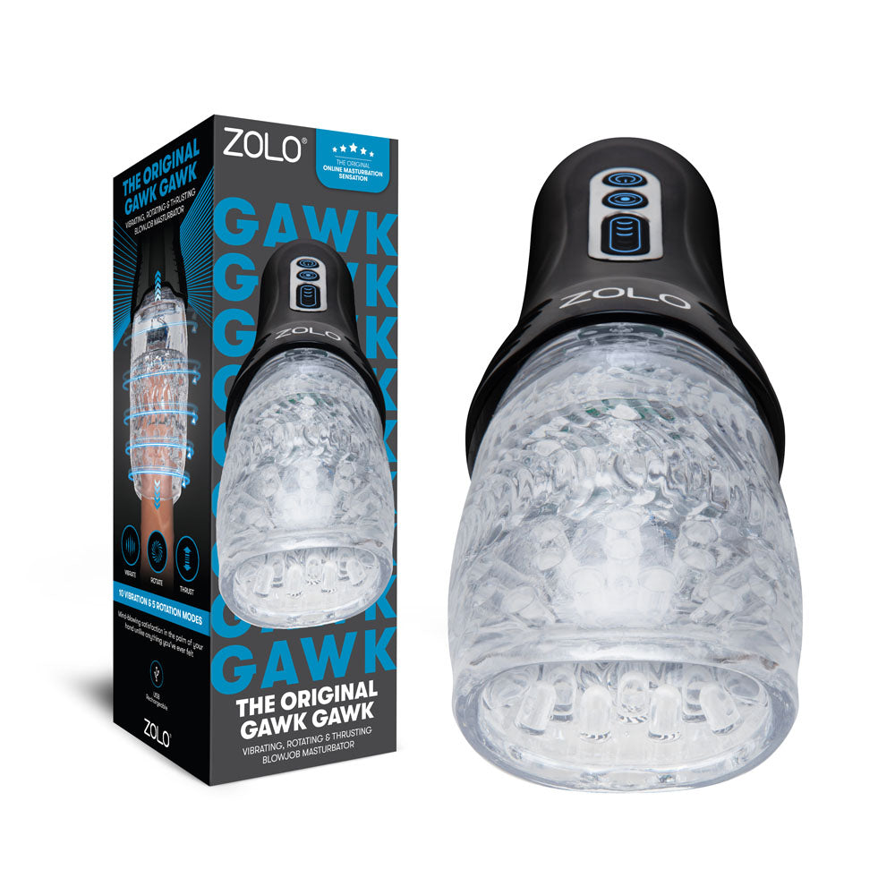Zolo The Original Gawk Gawk - Clear USB Rechargeable Vibrating, Rotating & Thrusting Masturbator